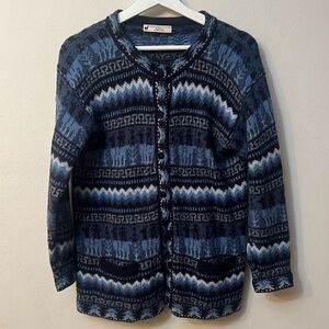 Peruvian Alpaca Connection 100% Alpaca Cardigan Sweater  Boho Tribal blue L/M